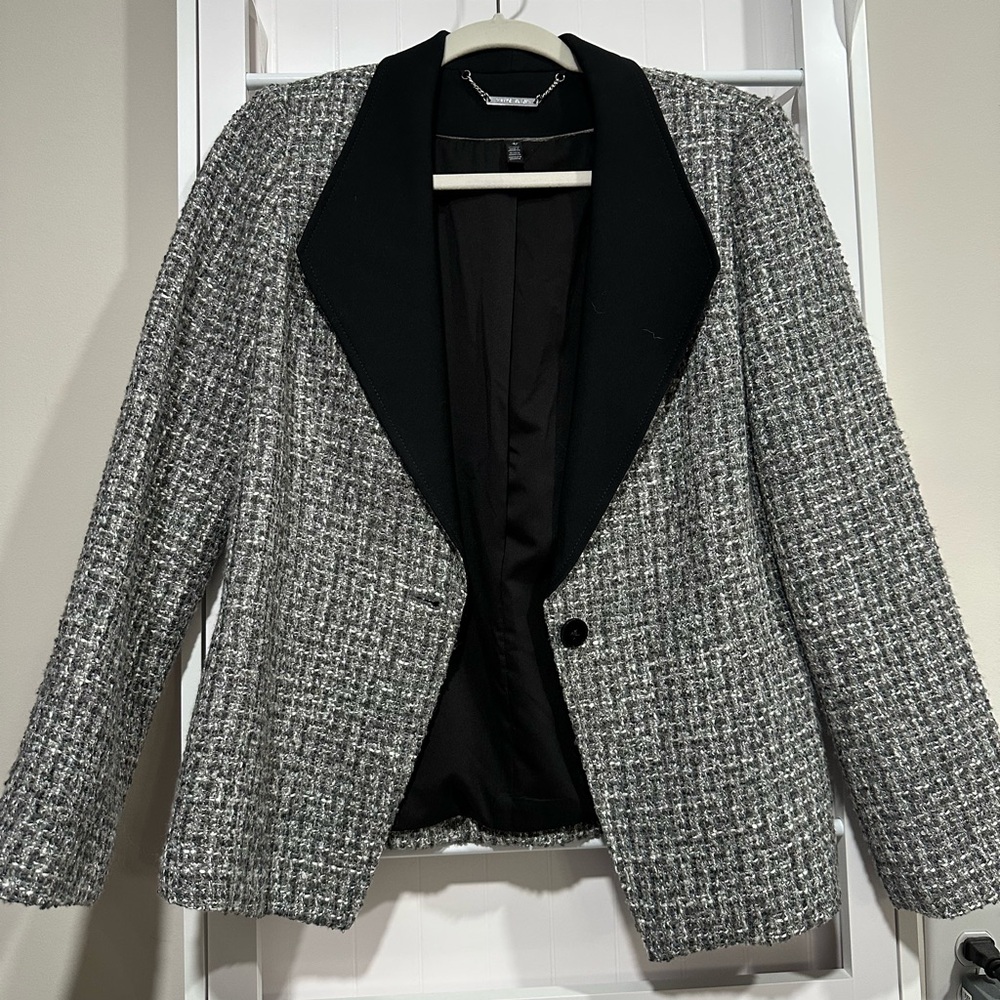 White House Black Market Black and Gray Tweed Blazer Size 4